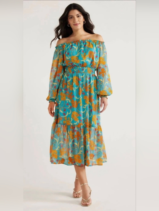sofia by sofia vergara Dresses & Skirts - Sofia by Sofia Vergara Turquoise Floral Boho Maxi Dress with Yellow & Pink